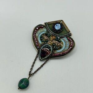 Vintage ADAYA Multicoloured enamel mosaic handmade brooch